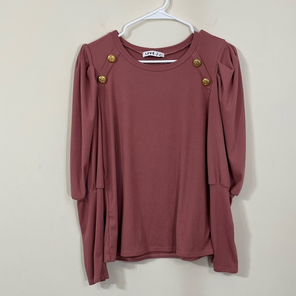 love J Tops - Love J Pink Ribbed Juliette Sleeve Button Long Sleeve Shirt
